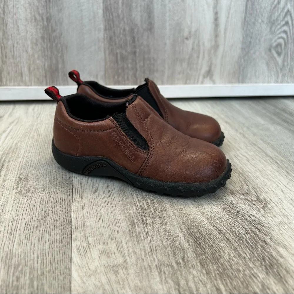 MERRELL Jungle Mocs Youth Kids Boys Size 8 Brown Leather Hiking Outdoors